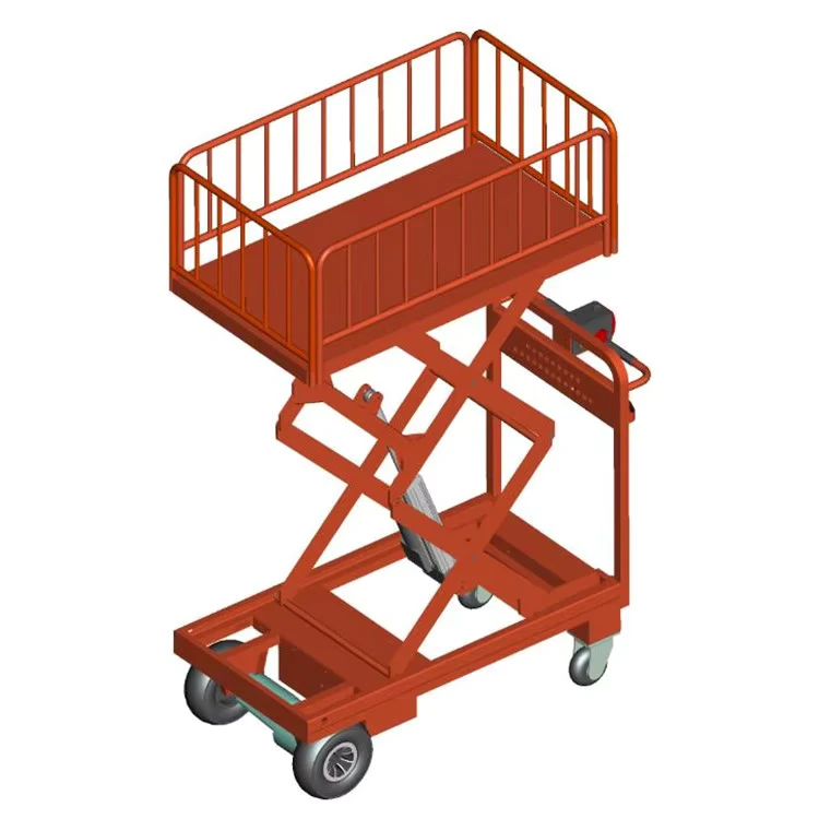 Industrial Electric Lift Transfer Trolley with Guardrail Warehouse Heavy Duty Hand Truck Cargo Cart