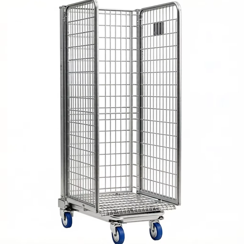 Industrial Foldable Roll Cage Trolley Mild Steel Construction for Factory E commerce Sorting Logistics Distribution Center