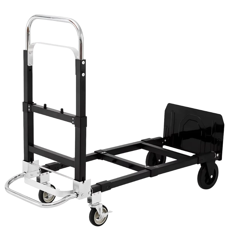 Industrial Folding Convertible Hand Truck Four Wheel Portable Dolly Cart Utility Trolley Adjustable Handle Collapsible