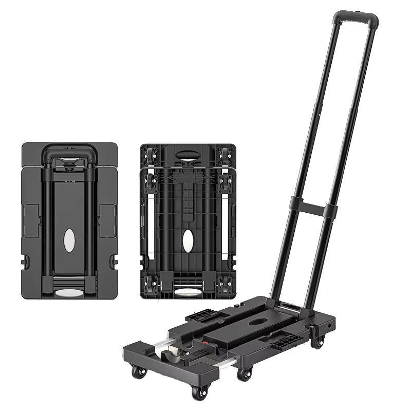 Industrial Four-wheel Foldable Plastic Platform Trailer for Trucks Hand-Pulled Portable Trolley T61 Flatbed Powder Coated