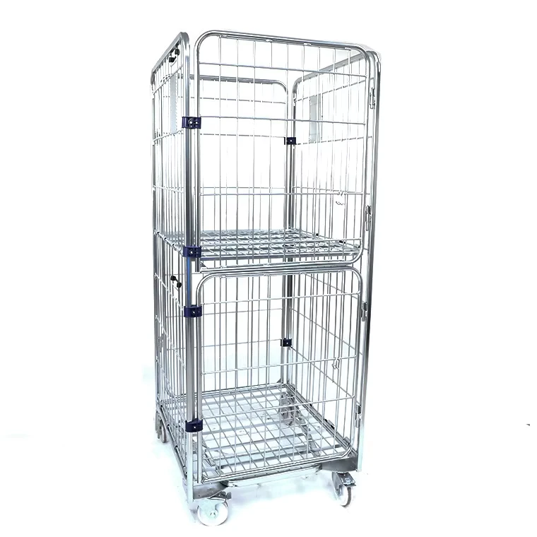 Industrial Galvanized Steel Nestable Folding Roll Cage Trolley 500kg Load Capacity OEM Customizable Logistic Transport Storage