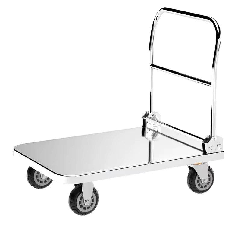 Industrial Grade 304 Stainless Steel Platform Hand Trolley 4 Nylon Wheels 200Kg Capacity for Material Handling Factory Warehouse