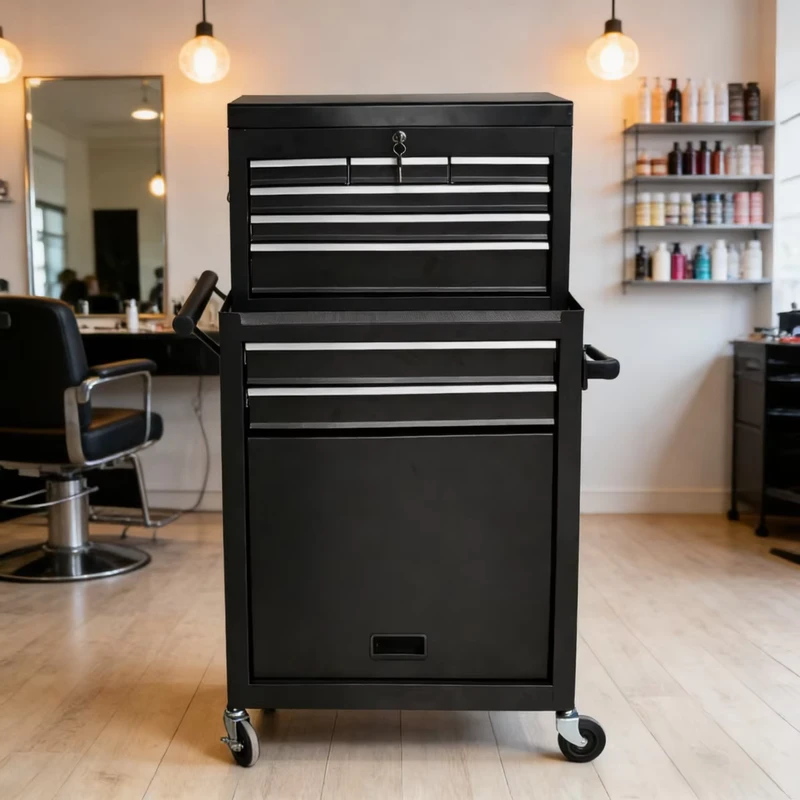 Industrial Grade Barber Supply Cart Metal Rolling Cabinet with Adjustable Shelves and Smooth Glide Wheels for Salon Use