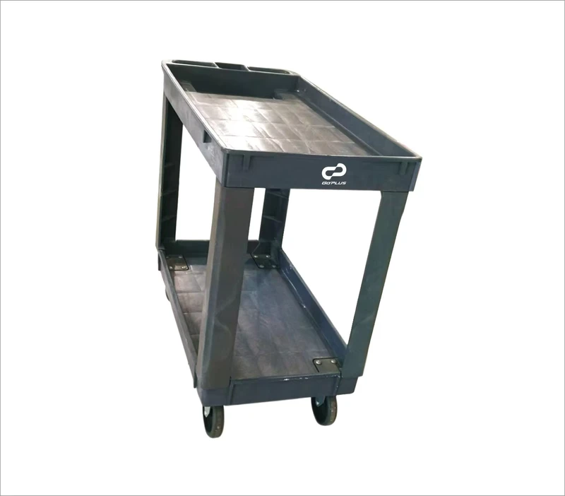 Industrial Heavy Duty 4 Wheels 2 Tier Rolling Storage Tool Cart Mobile Service Plastic Utility Cart