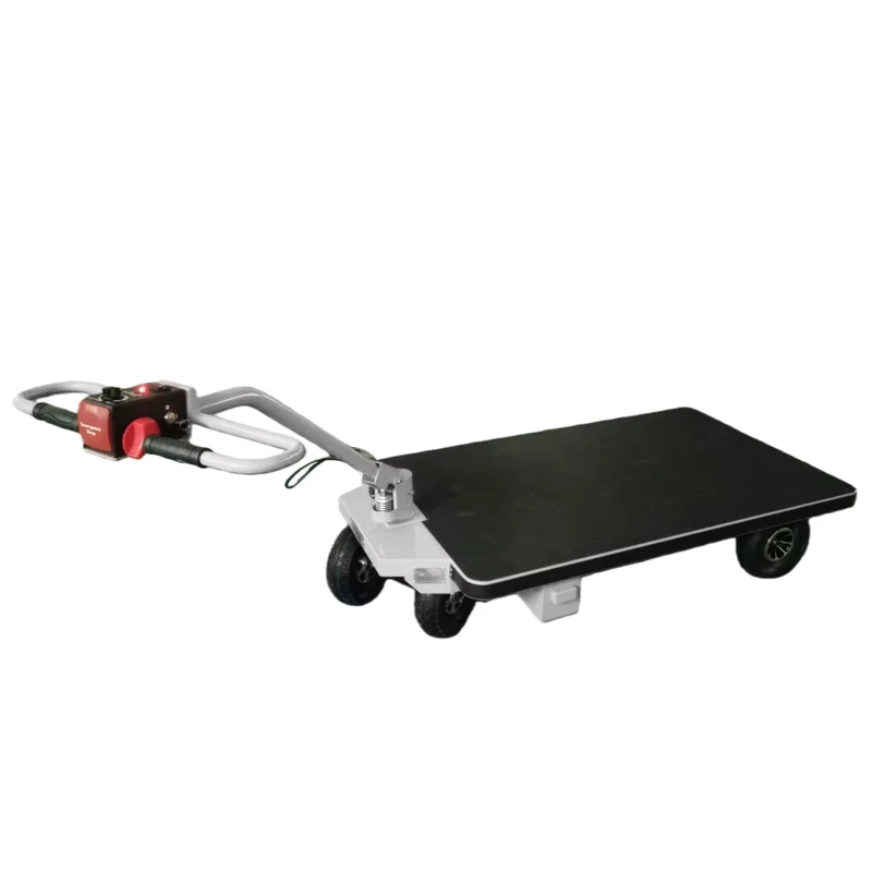 Industrial Heavy Duty Battery Powered Electric Four Wheel Folding Platform Trolley Carbon Steel Flatbed for Logistics Warehouse