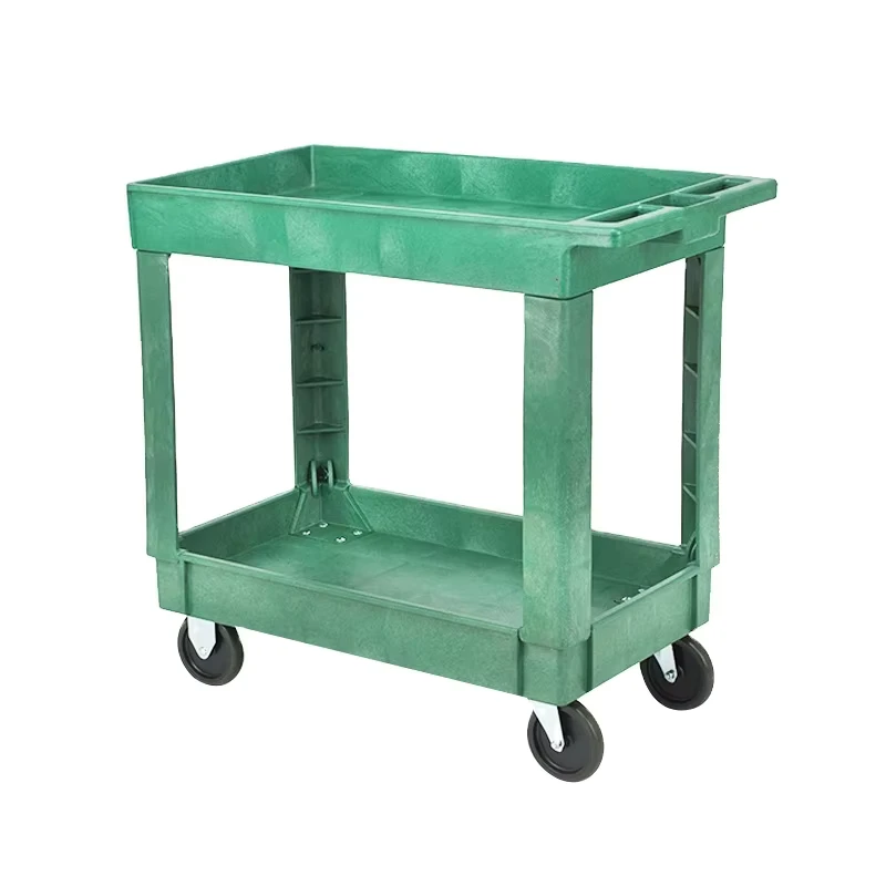 Industrial Heavy Duty Multi Purpose Mobile Plastic Utility Cart 2 Shelves Rolling Service Cart Four Wheel Platform BL