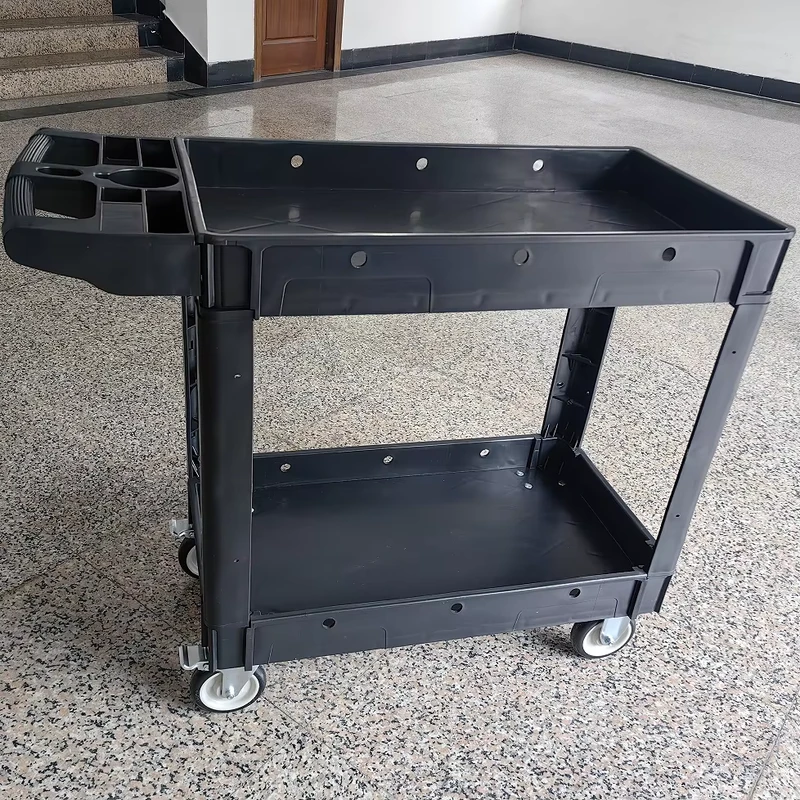 Industrial Heavy Duty Small Plastic Platform Service Cart Two Shelves Storage Trolley Utility OEM Customizable Four Wheel 550LBS