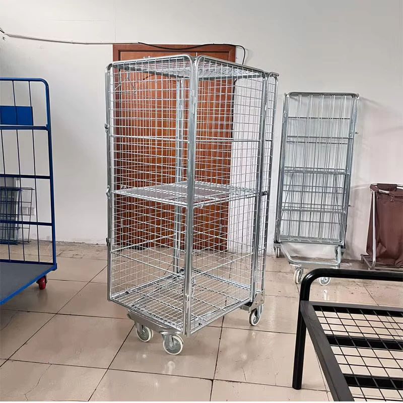 Industrial Heavy Duty Steel Container Cage Trolley Zinc Galvanized Plating Customized Foldable Roll Cage 500kg Capacity for
