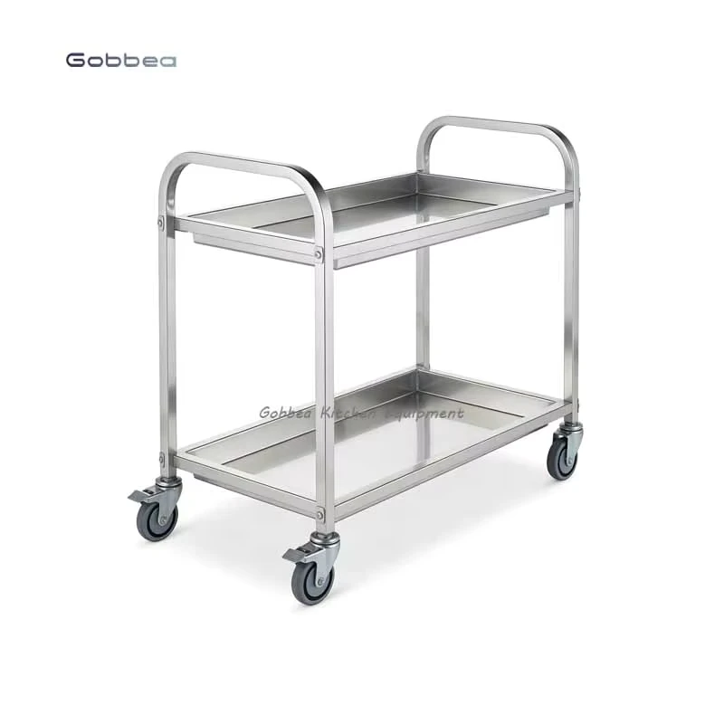 Industrial Kitchen Stainless Steel Price Service Trolley Cart With Two Deep Shelf