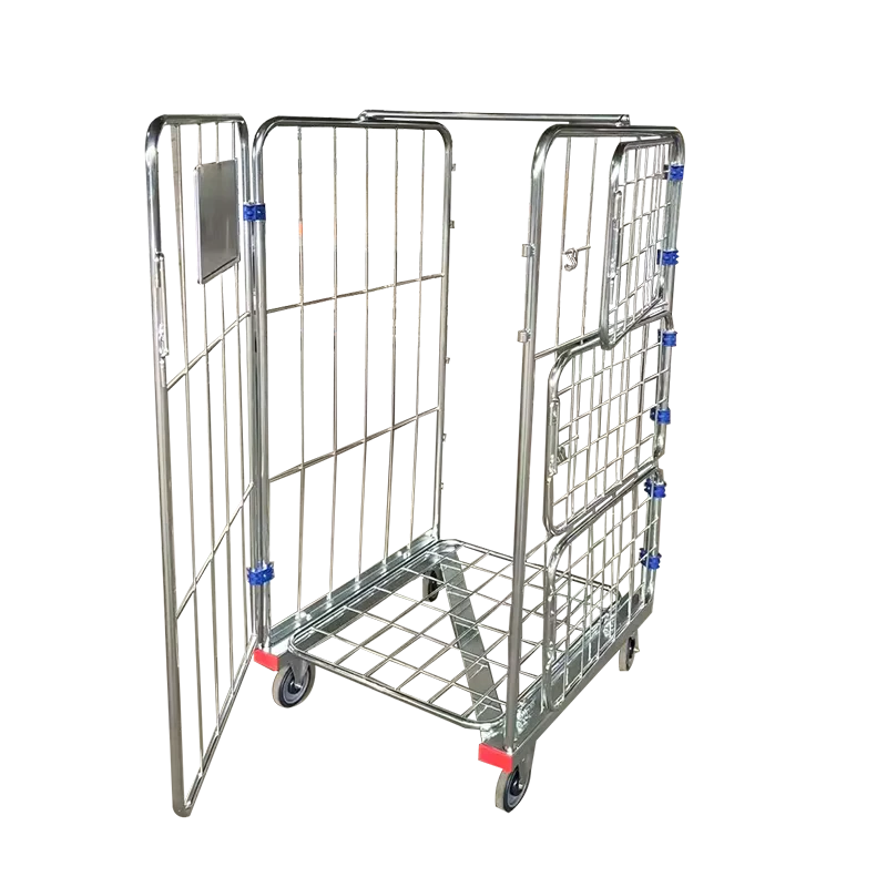 Industrial Laundry Cage Trolley Cart Roll Container Pallet with Castor Wheels Three Sided Roll Cage Trolley
