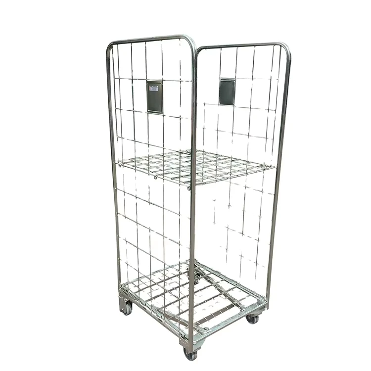 Industrial Logistics Foldable Nestable Rolling Container Warehouse Storage Collapsible Roll Cage Trolley 350kg Load Capacity