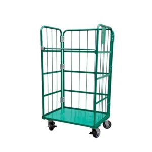 Industrial Logistics Four Wheel Green Crate Trolley Zinc Galvanized Steel Roll 100kg Load Capacity Nestable Folding Mesh
