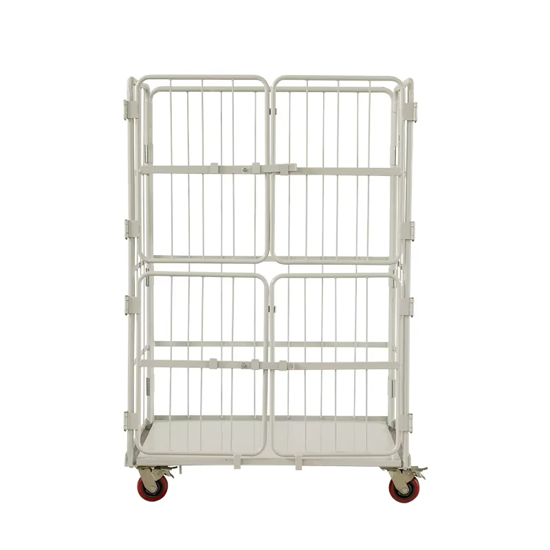 Industrial Logistics Steel Net Cage Wire Mesh Trolley Double-Sided Container Folding Cage Trolley Cart High-Strength 500kg Load