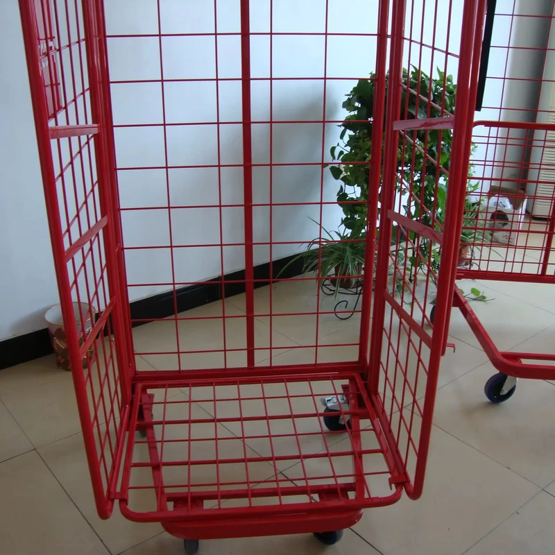 Industrial Medium Duty Foldable Cargo Storage Three Sided Metal Roll Cage Trolley 600kg Capacity Mild Steel Construction Powder