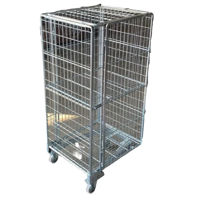 Industrial Metal High Capacity Zinc Galvanized Lockable Collapsible Roll Cage Trolley for Laundry