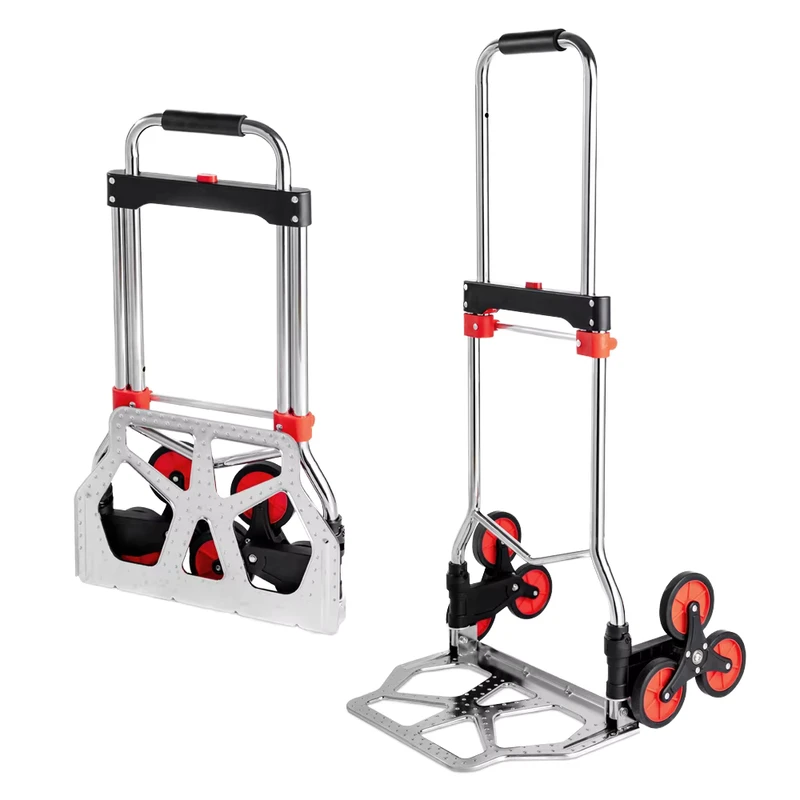 Industrial Platform Stainless Steel Hand Trolley Luggage Cart Shopping Cart Four wheel Foldable Stair climbing Portable Trolley
