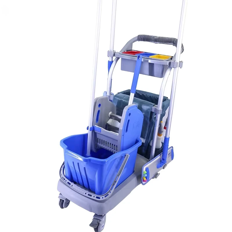 Industrial Portable Hand Two Bucket Cleaning Trolley Cart Mop Bucket Janitor Trolley for Hospital Shopping Mall Office