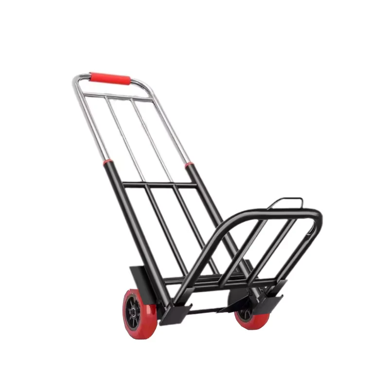Industrial Stainless Steel Two-Wheel Portable Luggage Cart Shopping Grocery Trolley Hand-Pulled Foldable Platform Storage Tools