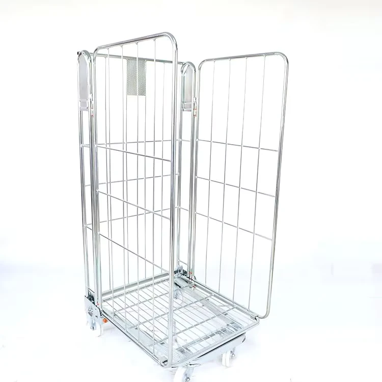Industrial Steel Mesh Galvanized Metal Foldable 500kg OEM Roll Container Logistic Roll Cage Trolley