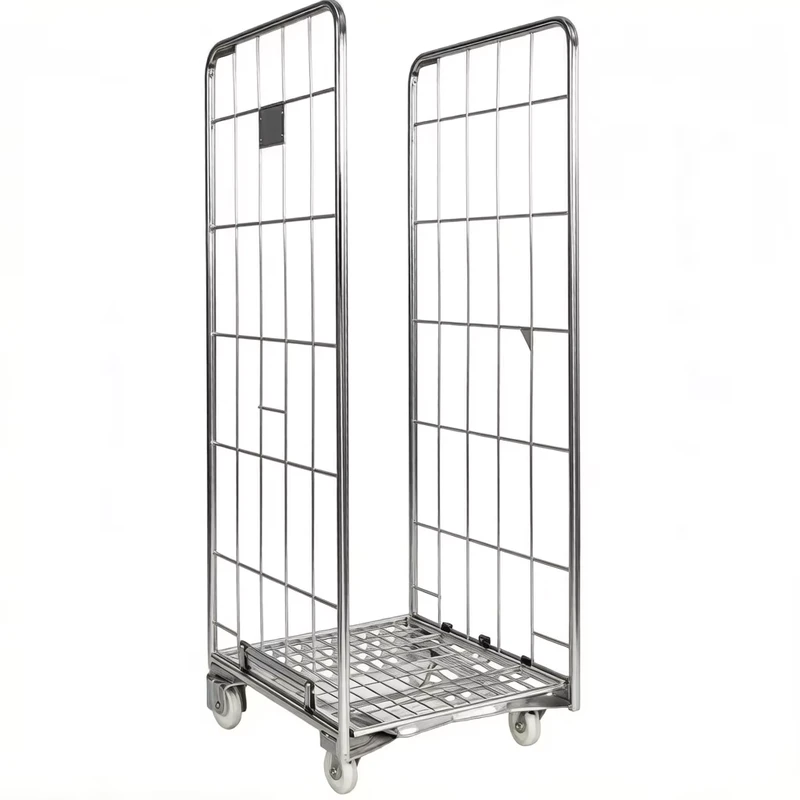 Industrial Steel Q235 Zinc Galvanized 2 Sided Nestable Folding Roll Cage Trolley 500kg Capacity Logistics Distribution