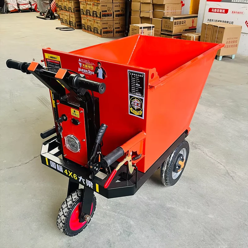 Industrial Strength Rechargeable Electric Ash Dump Cart Heavy Duty 3 Wheel Hand Push Tipper 500kg Capacity 48V Motor Mining