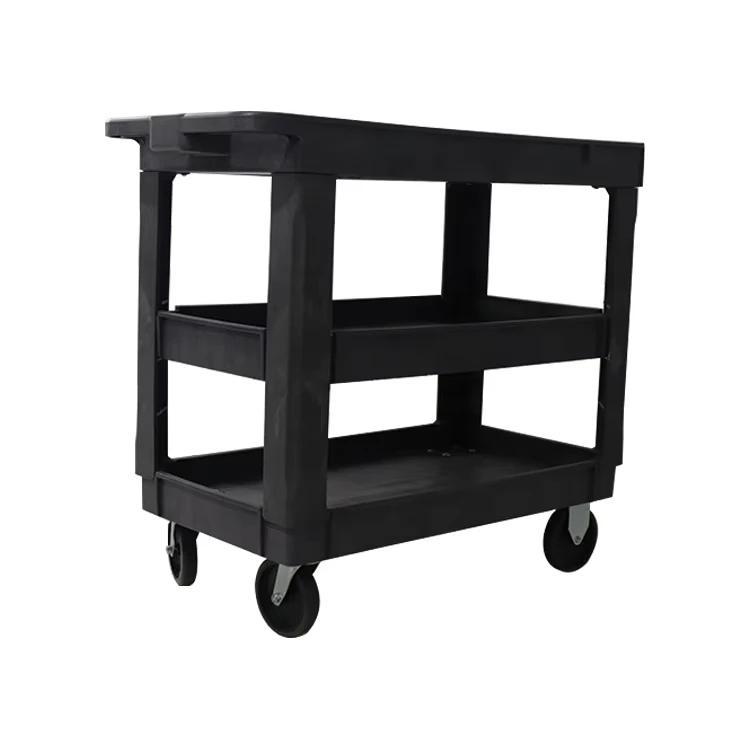 Industrial Three Tray Four-Wheel Platform Plastic Service Cart with Smooth Strong Quiet Wheels