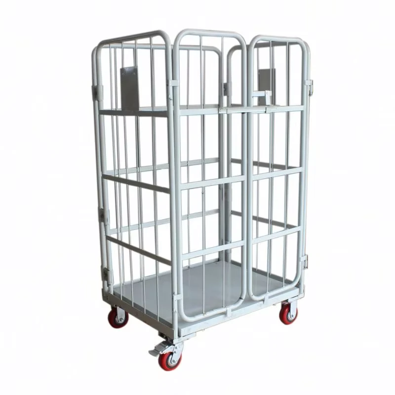 Industrial Transport Folded Steel Metal Storage Trolley 4 Sided Roll Container Four Wheel OEM Customizable