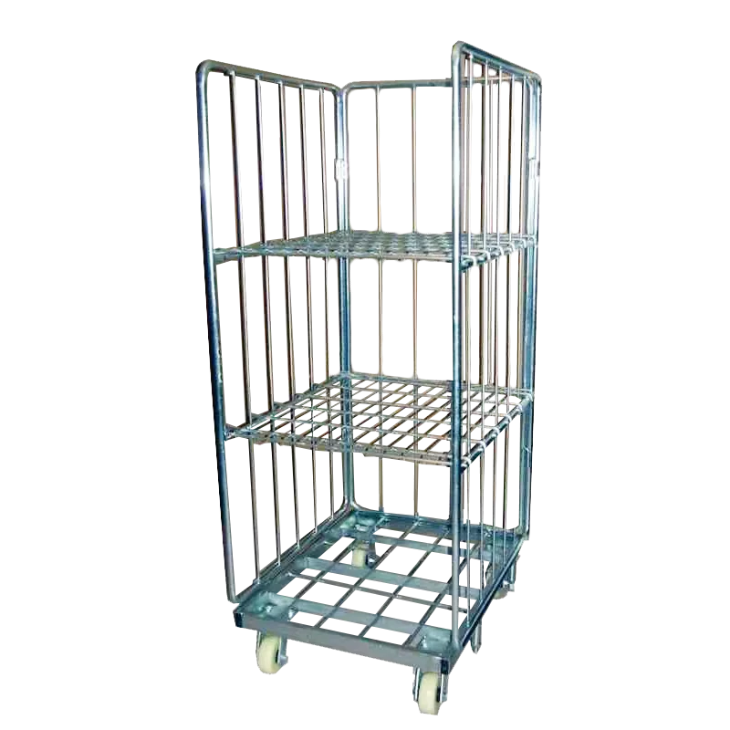 Industrial Warehouse Three Side Folding Logistic Storage Rolling Cart Cage Trolley