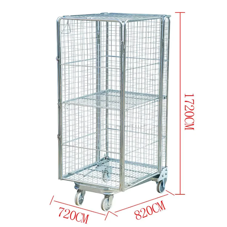Industry Wire Mesh Warehouse Roll Storage Container On Wheels