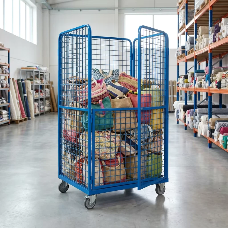 Innovative Z Shape Base Roll Cage Container Steel Wire Mesh Trolley Heavy Load Transport
