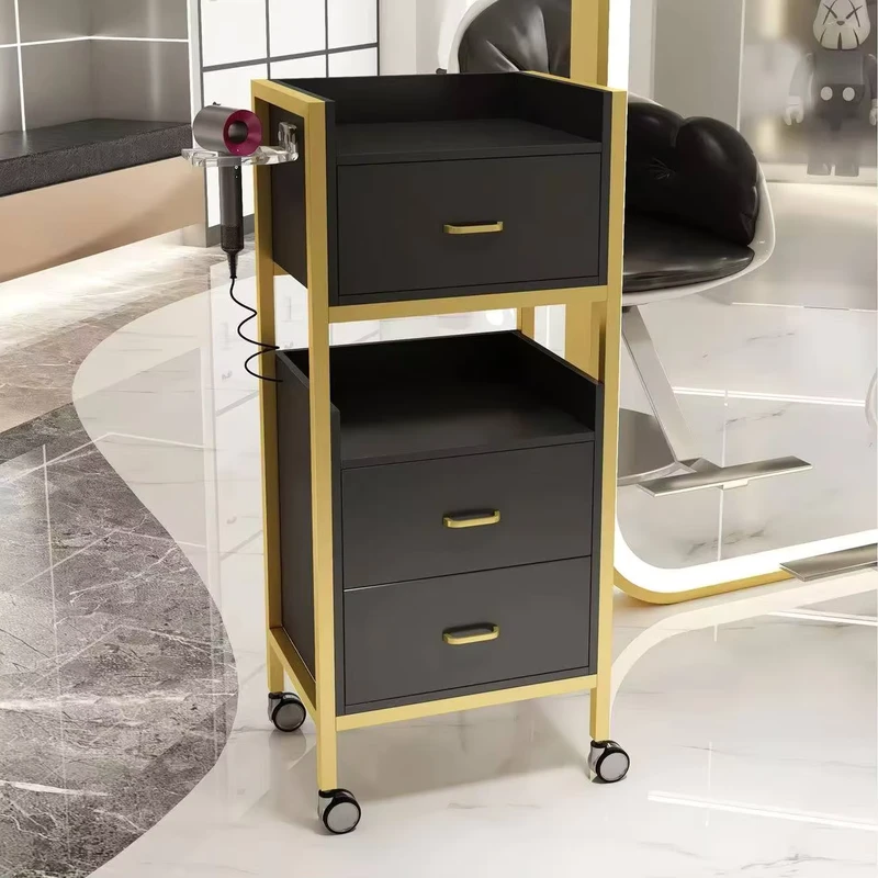 Installation Free Iron Salon Trolley with Storage Wheels Modern Design Commercial Furniture for Beauty Salon and Spa Use