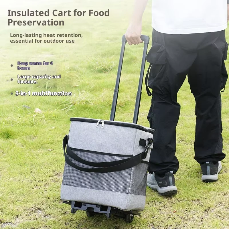 Insulated Gray Shopping Cart for Outdoor Camping Waterproof Foldable Portable Hand Pushed Movable
