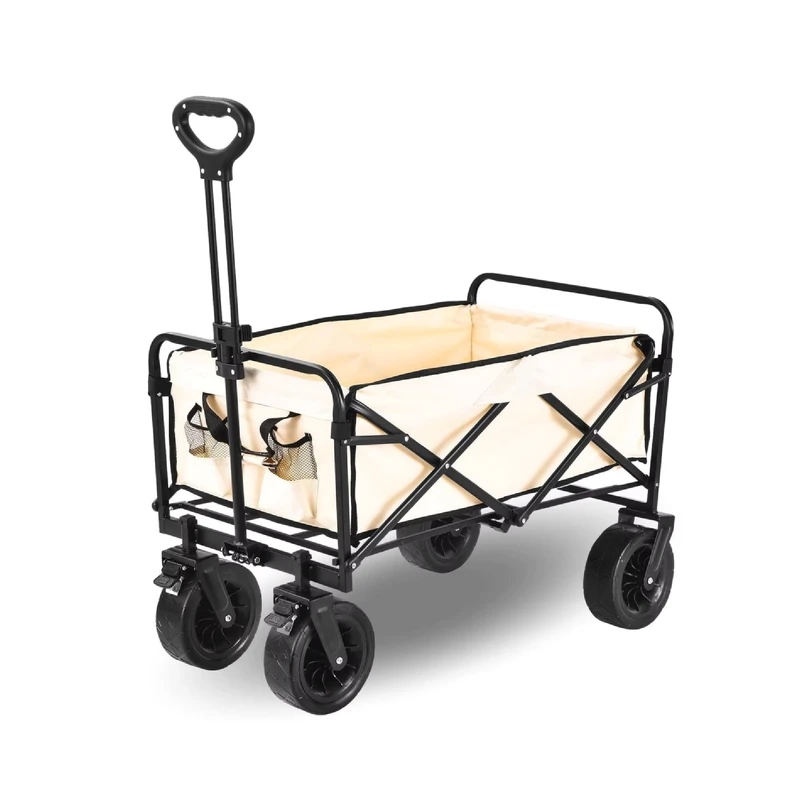 Iron All-steel Cart with Dual Functions Tabletop Camping Hiking Trailer Four-Wheel Foldable Camping Trolley 88x56x97cm