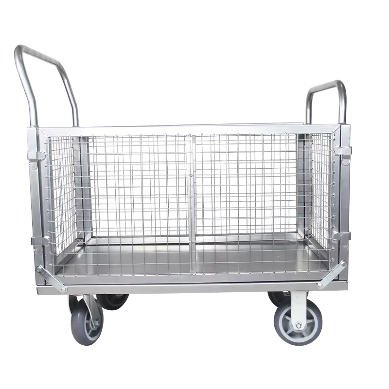 Iron Mesh Plate 39×59 Inch Cage Hand Trolley Platform Hand Cart Large Outdoor Caster Wheels with 360 Degree 8in Heavy Duty Wheel