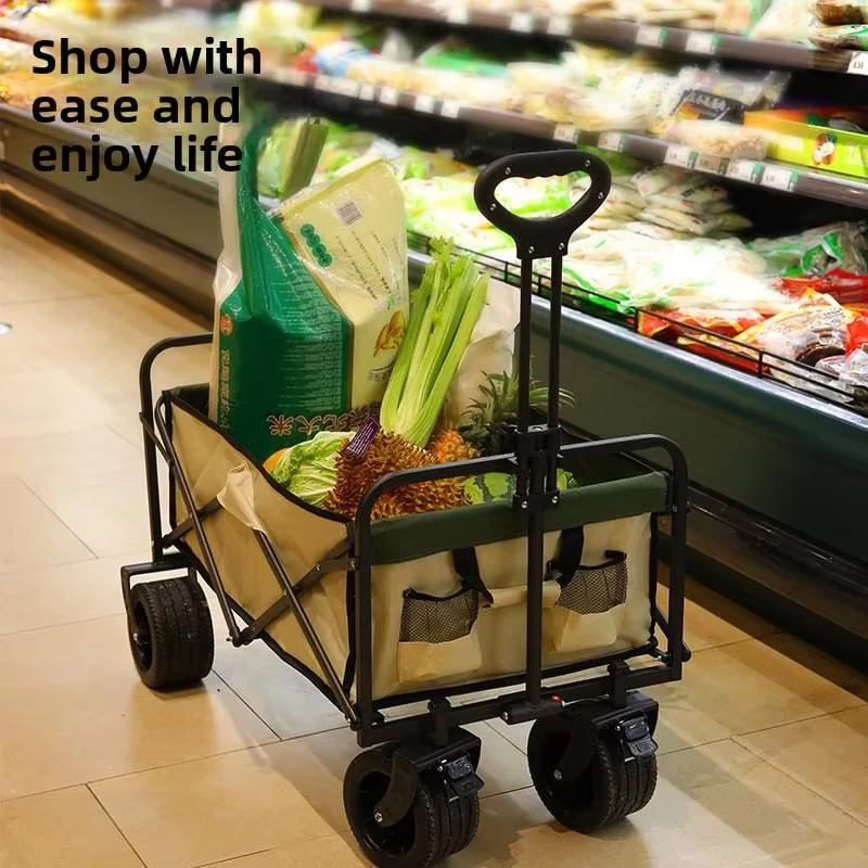 Iron Steel Foldable Pop Up Trailer with Height Adjustable Four Wheel Design for Camping Picnic Street Vending