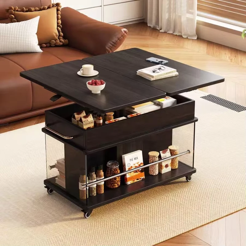 Italian Minimalist Coffee Table Multifunctional Foldable Side Table Living Room Small Household Lift Mobile Storage Trolley