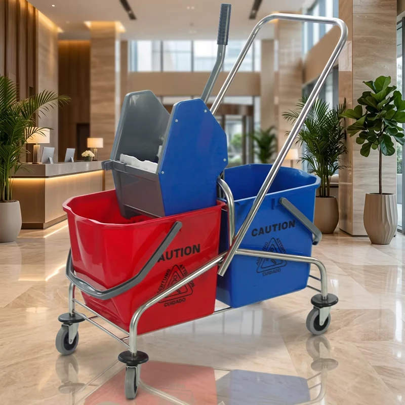 Janitorial Plastic Mop Bucket Cart Hotel Housekeeping Cleaning Trolley Industrial Mop Wringer Cart 21 25L Eco Friendly