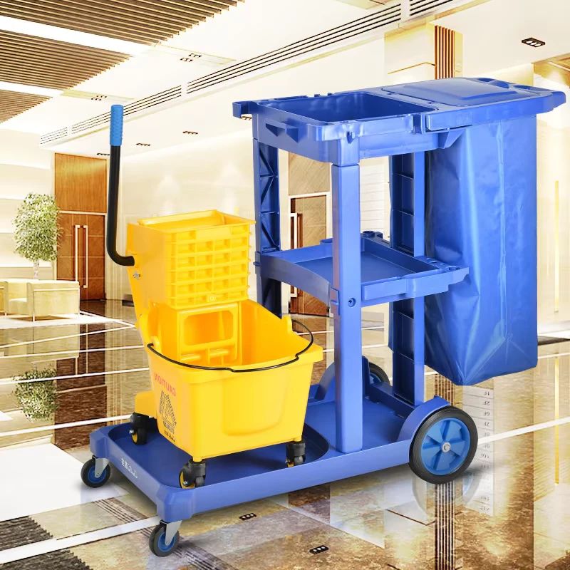 Janitorial Supply Service Multifunction Hotel Plastic Housekeeping Serving Folding Cleaning Trolley Janitorial Cart