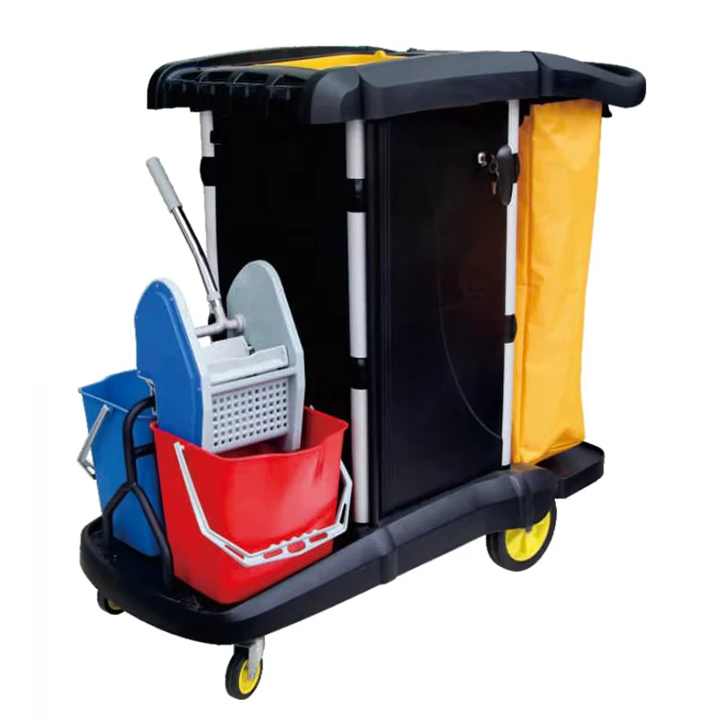 Janitorial Supply Service Multifunction Plastic Housekeeping Serving Folding Cleaning Trolley Cart Equipment for Hotel