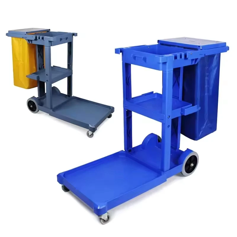 Janitorial Supply Service Multifunction Plastic Housekeeping Serving Folding Cleaning Trolley Outdoor Janitorial Cart