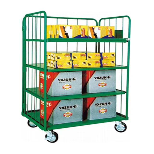 Japanese Heavy Duty Nested 3 Side Warehouse Foldable Roll Container Large Hand Push Trolley for Super Market