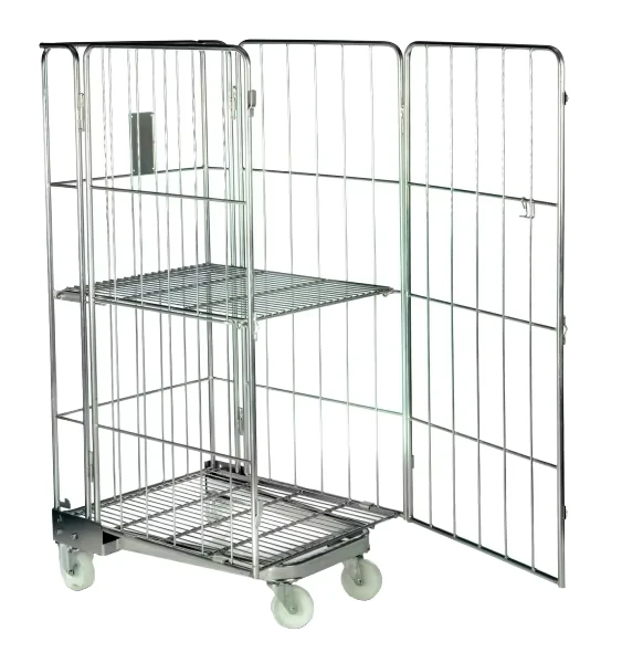 Japanese Style Heavy Duty Powder Coated Steel Roll Container Trolley Foldable Stackable 500kg Capacity 2 Layer Swivel Brake