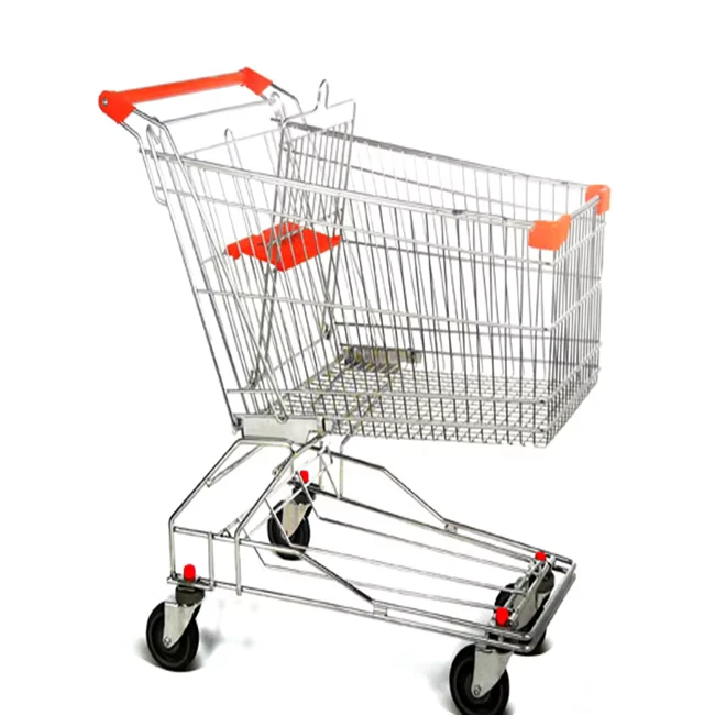 Jiayuan 150L Zinc Plated Steel Folding Durable Supermarket Shopping Trolley with 5” PU Wheels ISO9001 Certified