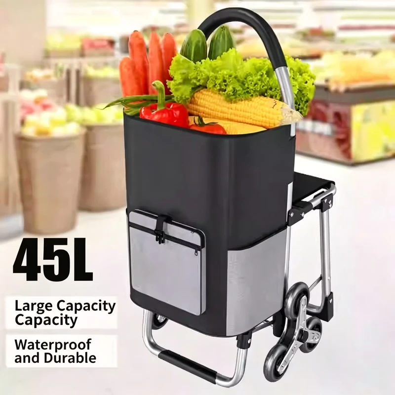 JieLai Aluminium Folding Shopping Storage Cart with Wheels Kitchen Applicable Foldable Luggage Bag