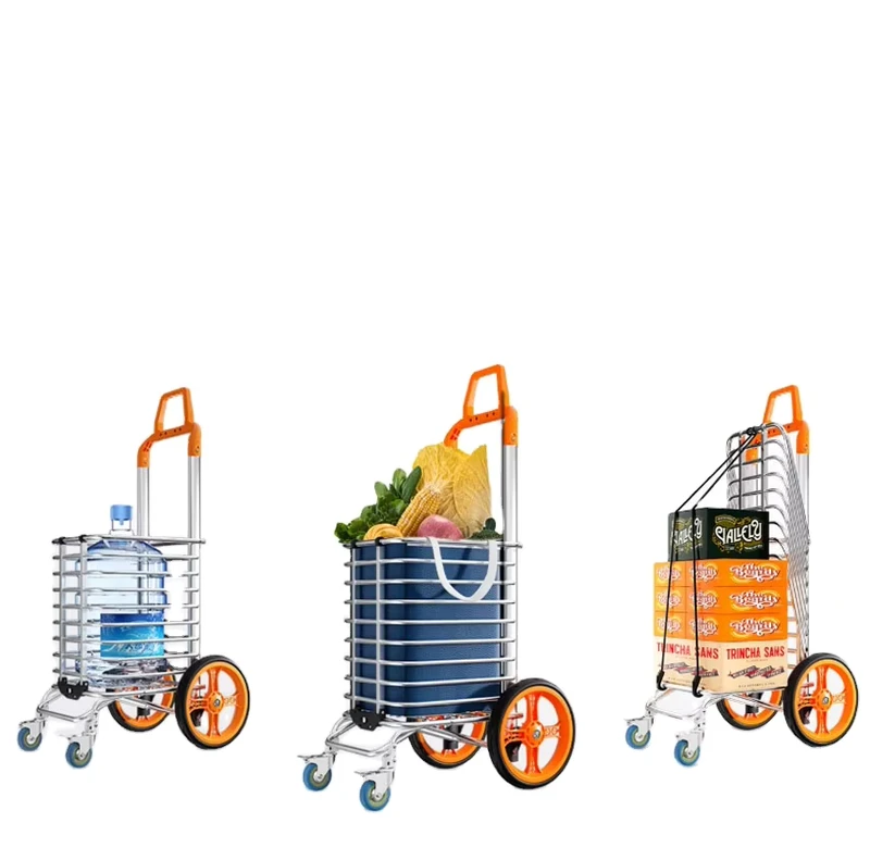 Jielai All Aluminum Frame Folding Shopping Cart Supermarket Trolley Large Capacity Big Wheel Shopping Trolley