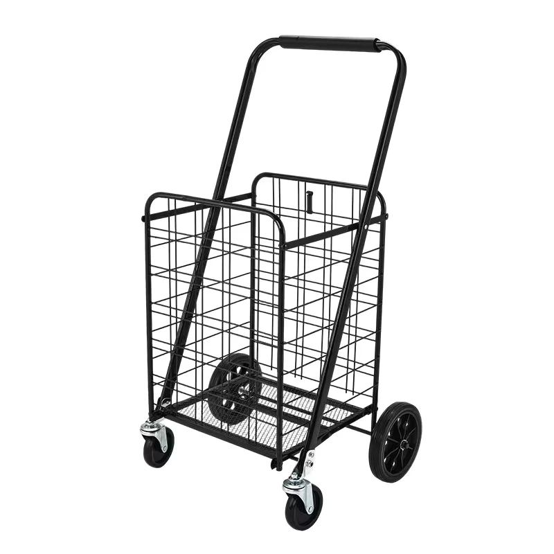 Jielai Folding Factory Custom Portable Folding Shop Trolley Cart for Supermarkets for Home Use with Bottom Iron Plate Support