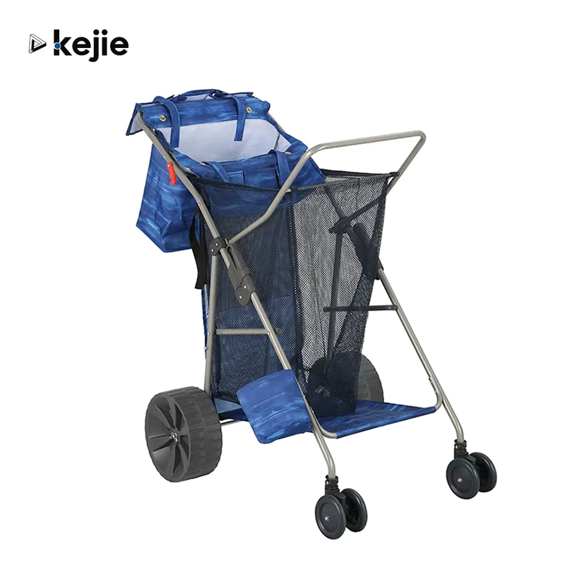 Kejie Four Wheel Roll Container Beach Cart With Sturdy Steel Frame Big Capacity Garden Beach Tool Shopping Trolley Wonder Wagon