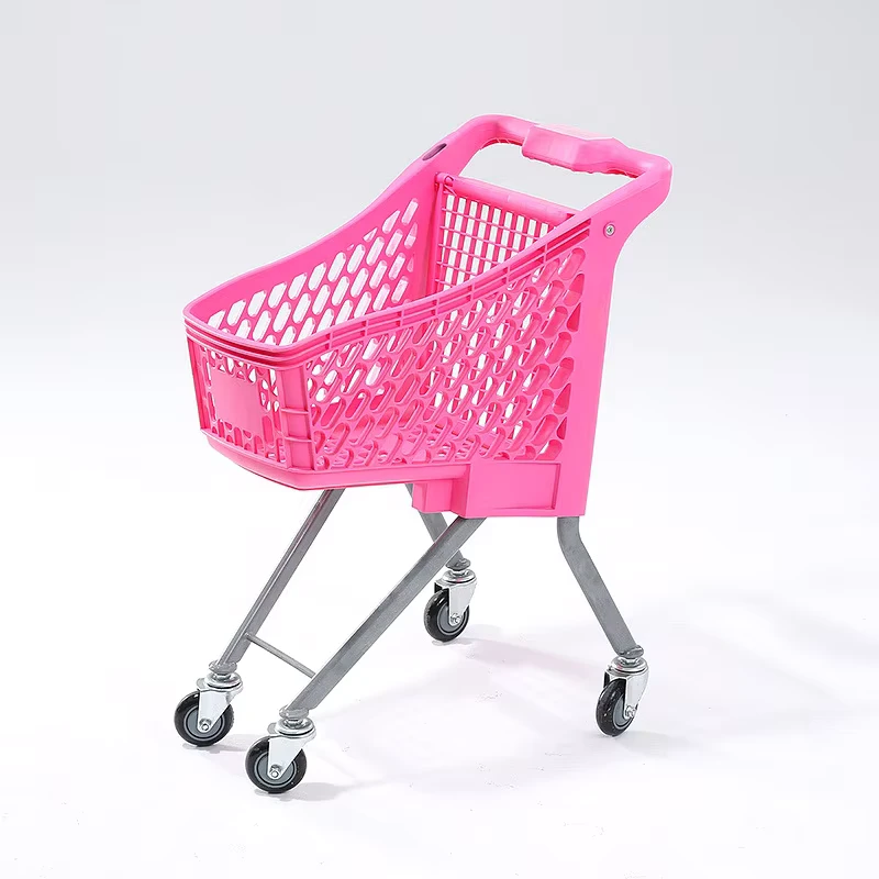 Kids Colorful Plastic Shopping Hand Trolley Folding Supermarket Cart with 4” PU Wheels at Factory Price