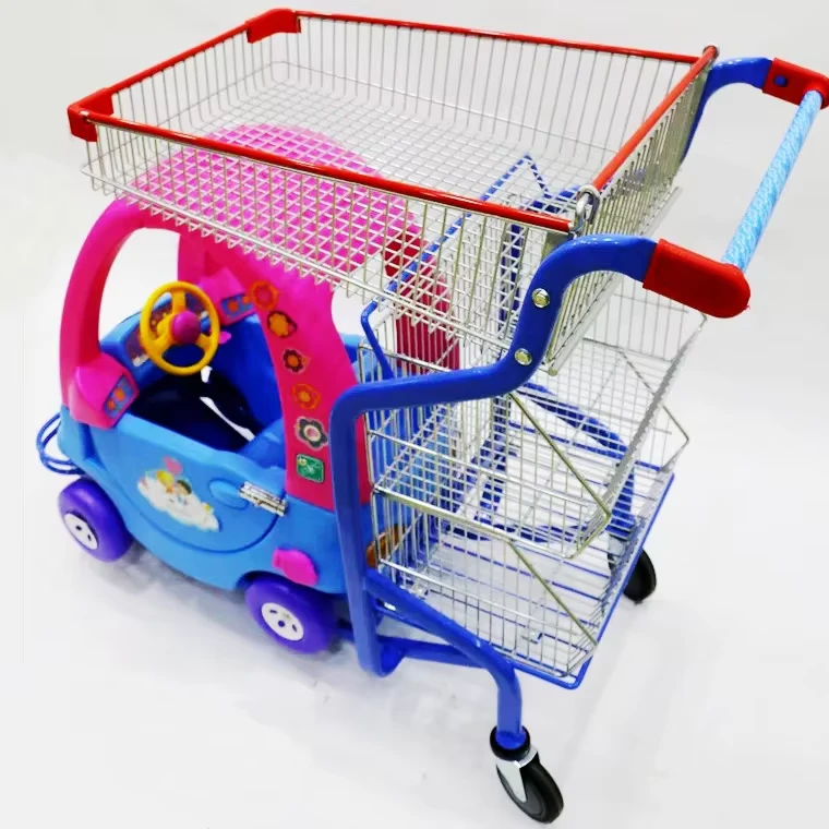 Kids Plastic Shopping Cart with a Toy Car
