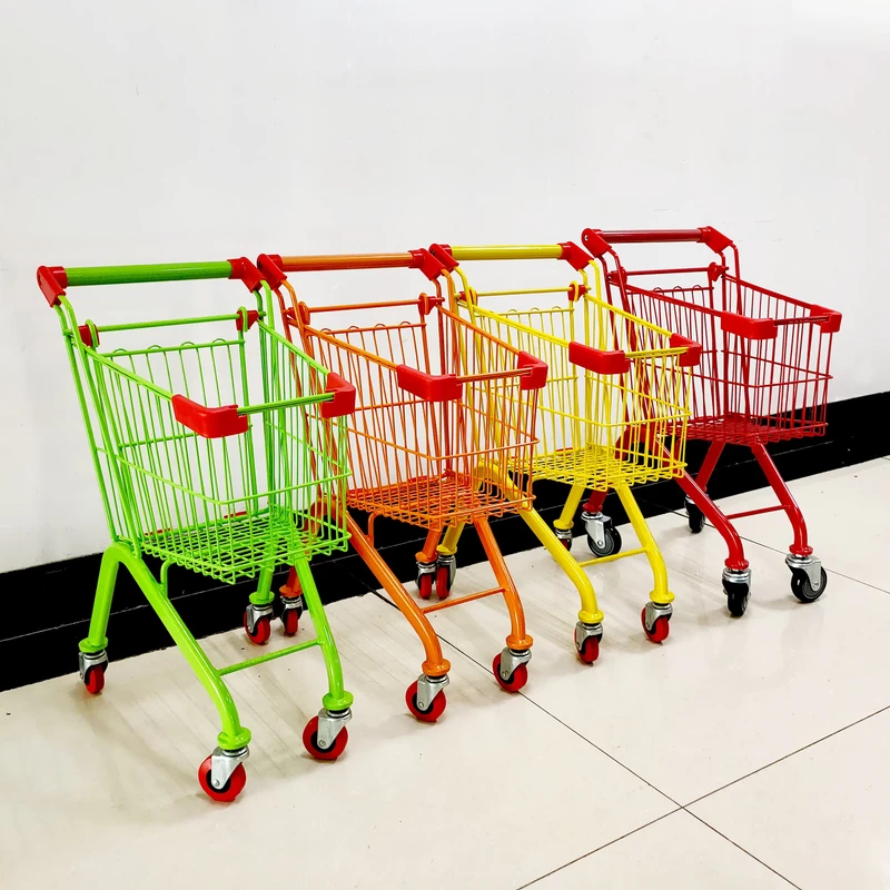 Kids Shopping Cart Steel 4 Wheels Colorful Children Grocery Cart for Supermarket